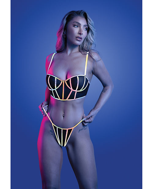 Solar Flare Flash Reflective Binding Underwire Bra & Thong - Black