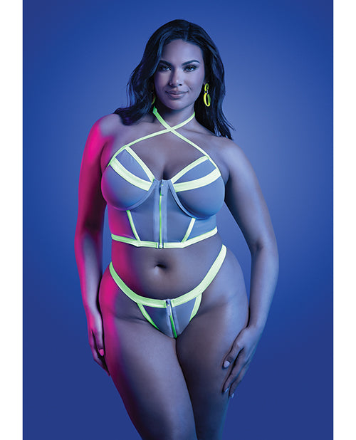 Supernatural Glow - in - the - Dark Zipper Bralette & Thong - White