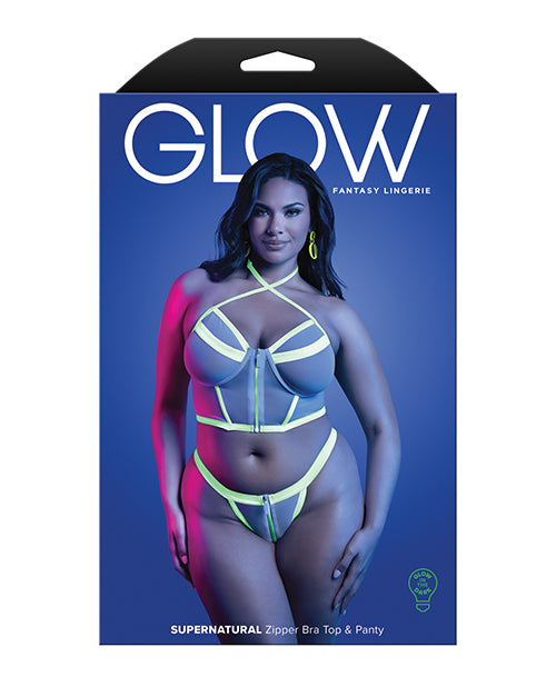 Supernatural Glow - in - the - Dark Zipper Bralette & Thong - White