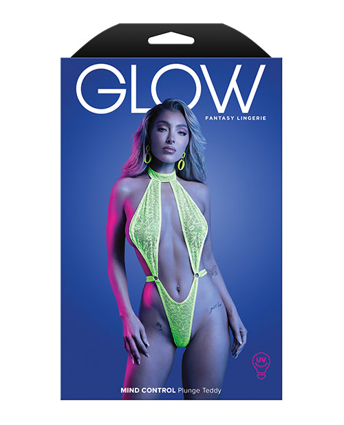 Mind Control UV Reactive Lace Halter Teddy - Neon Green