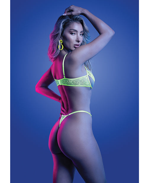 Mind Control UV Reactive Lace and Mesh Underwire Bra & Thong - Neon Green