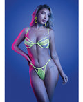 Mind Control UV Reactive Lace and Mesh Underwire Bra & Thong - Neon Green