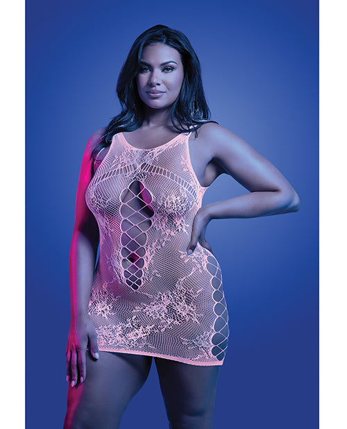 Magnetism Glow - in - the - Dark Lace Knit Dress; Glows Pink - White