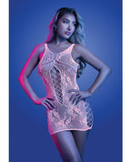 Magnetism Glow - in - the - Dark Lace Knit Dress; Glows Pink - White