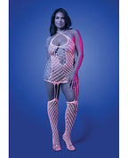 Metamorphic Glow - in - the - Dark Bodystocking Dress; Glows Pink - White