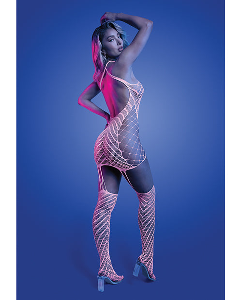 Metamorphic Glow - in - the - Dark Bodystocking Dress; Glows Pink - White