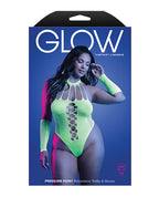 Pressure Point UV Reactive Rhinestone Studded Teddy & Gloves/Leg Warmers 2 pc Set - Neon Green