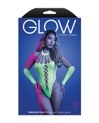 Pressure Point UV Reactive Rhinestone Studded Teddy & Gloves/Leg Warmers 2 pc Set - Neon Green