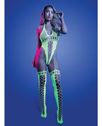 Paradigm UV Reactive Halter Teddy Bodystocking - Neon Green