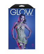 Warning Sign Gartered Fishnet Dress w/Rhinestone Detail - Neon Green