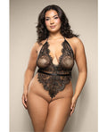 Opulence Metallic Eyelash Lace Teddy w/Pearl String Crotch - Black