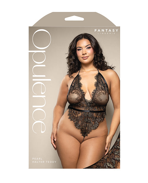 Opulence Metallic Eyelash Lace Teddy w/Pearl String Crotch - Black