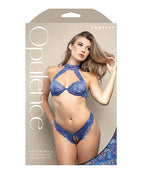 Opulence Gold Corded Lace Bra & Panty w/Black Peral Details - Blue