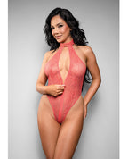 Temptress Calliope Striped Sheer Floral Lace Zippered Teddy - Coral