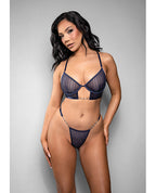 Temptress Celeste Sheer Striped Rhinestone Mesh Bra w/G - String 2 pc Set - Navy