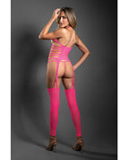 Sheer Sweet Revelation Halter Bodystocking w/G - String 2 pc Set - Neon Pink