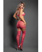 Sheer Unmatched Body Stocking 2 pc Set - Hot Pink