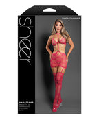 Sheer Unmatched Body Stocking 2 pc Set - Hot Pink
