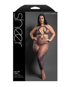 Sheer Set Me Free Mesh Body Stocking w/Zebra Pattern & Open Crotch - Purple