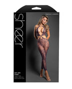 Sheer Set Me Free Mesh Body Stocking w/Zebra Pattern & Open Crotch - Purple