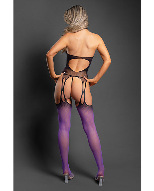 Sheer No Comparison Body Stocking w/G - String 2 pc Set - Black/Purple