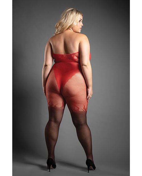 Sheer Eternal Flame Halter Open Crotch Bodystocking - Red/Black