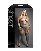 Sheer Wild Heart Reptile Print Bodystocking Dress w/Attached Stockings - Green