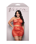 Vixen Set The Tone Rhinestone Knit One Shoulder Top w/Skirt 2 pc Set - Red