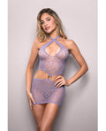 Vixen Serendipity Rhinestone Leopard Knit Keyhole Halter Dress - Lavender