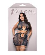Vixen Floral Lace Knit Tie Back Top w/Skirt 2 pc Set - Navy
