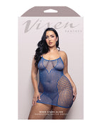 Vixen When Stars Align Rhinestone Net Halter Dress - Blue