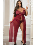 Empire Waist Laced Sheer Long Dress & Panty Mulled Wine