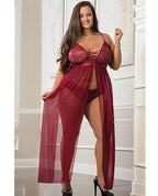 Empire Waist Laced Sheer Long Dress & Panty Mulled Wine