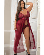 Empire Waist Laced Sheer Long Dress & Panty Mulled Wine