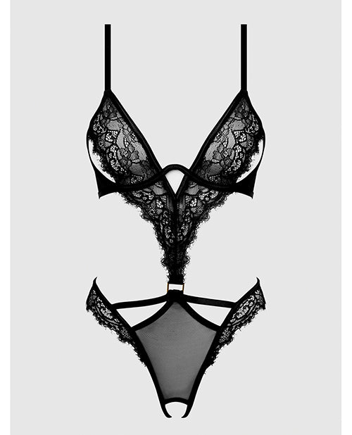 Nadia Lace & Mesh Cutout Teddy - Black