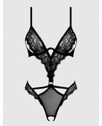 Nadia Lace & Mesh Cutout Teddy - Black