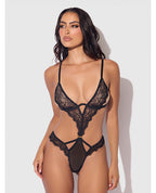 Nadia Lace & Mesh Cutout Teddy - Black