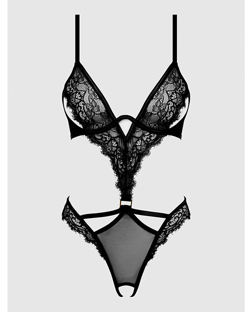 Nadia Lace & Mesh Cutout Teddy - Black