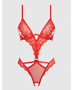 Nadia Lace & Mesh Cutout Teddy - Grenadine Dark Orange