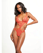 Nadia Lace & Mesh Cutout Teddy - Grenadine Dark Orange