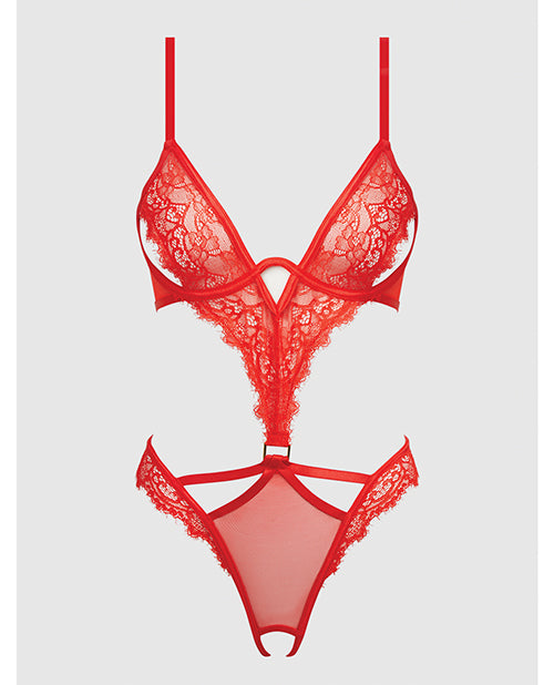 Nadia Lace & Mesh Cutout Teddy - Grenadine Dark Orange