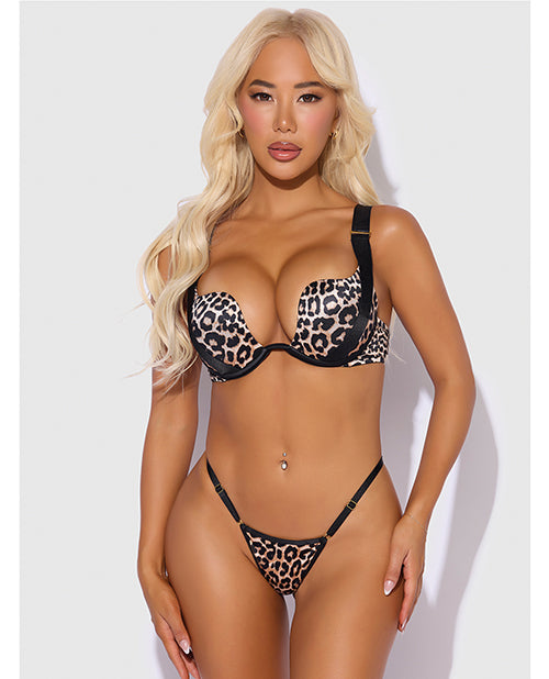 Devon Push Up Bra w/Harness & G - String 3 pc Set - Leopard
