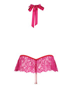 Jocelyn Lace Halter Teddy w/Open Crotch - Raspberry