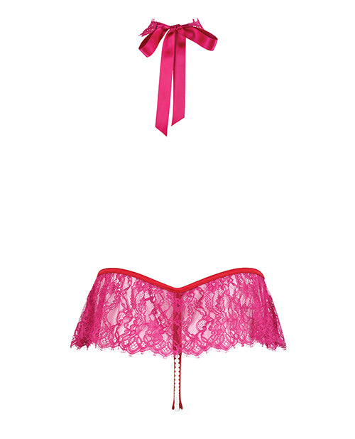 Jocelyn Lace Halter Teddy w/Open Crotch - Raspberry