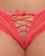 Bella Lace Up Tanga Panty w/Jewel Detail - Coral