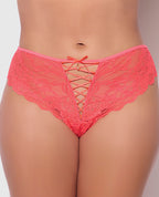 Bella Lace Up Tanga Panty w/Jewel Detail - Coral