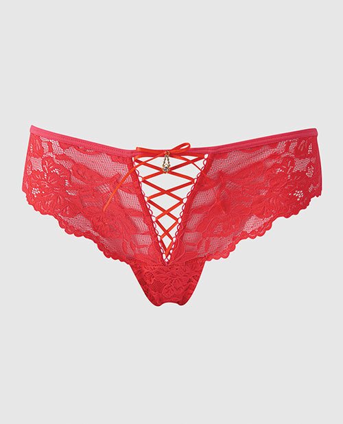 Bella Lace Up Tanga Panty w/Jewel Detail - Coral