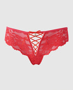 Bella Lace Up Tanga Panty w/Jewel Detail - Coral