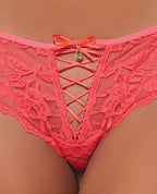 Bella Lace Up Tanga Panty w/Jewel Detail - Coral