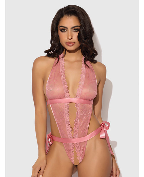 Kiki Lace & Satin Drop Off Teddy - Rose